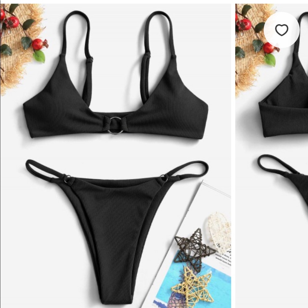 ZAFUL Ribbed O-ring String Bikini Swimsuit